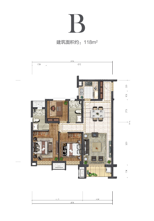 安博体育中环云著118㎡户型图